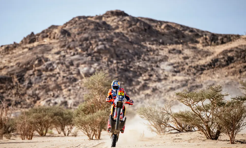 Kevin Benavides (ARG) of Red Bull KTM Factory Team trains during the shakedown prior Rally Dakar 2025 in Bisha, Saudi Arabia on January 01, 2025