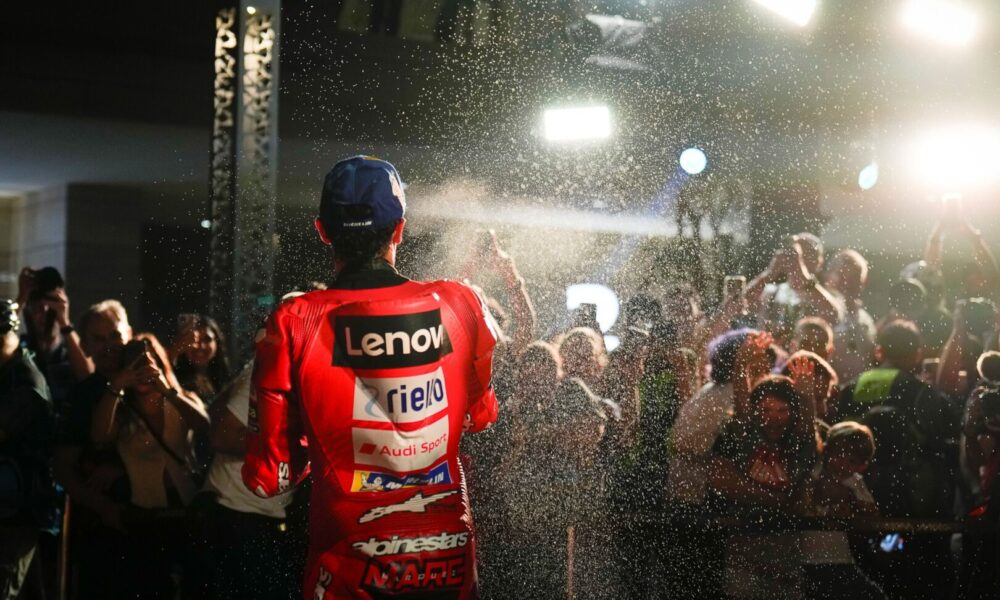 Marc Marquez celebrates after winning the Sprint Race