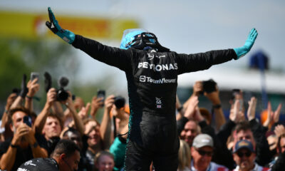George Russell celebrates after winning the Canadian Grand Prix