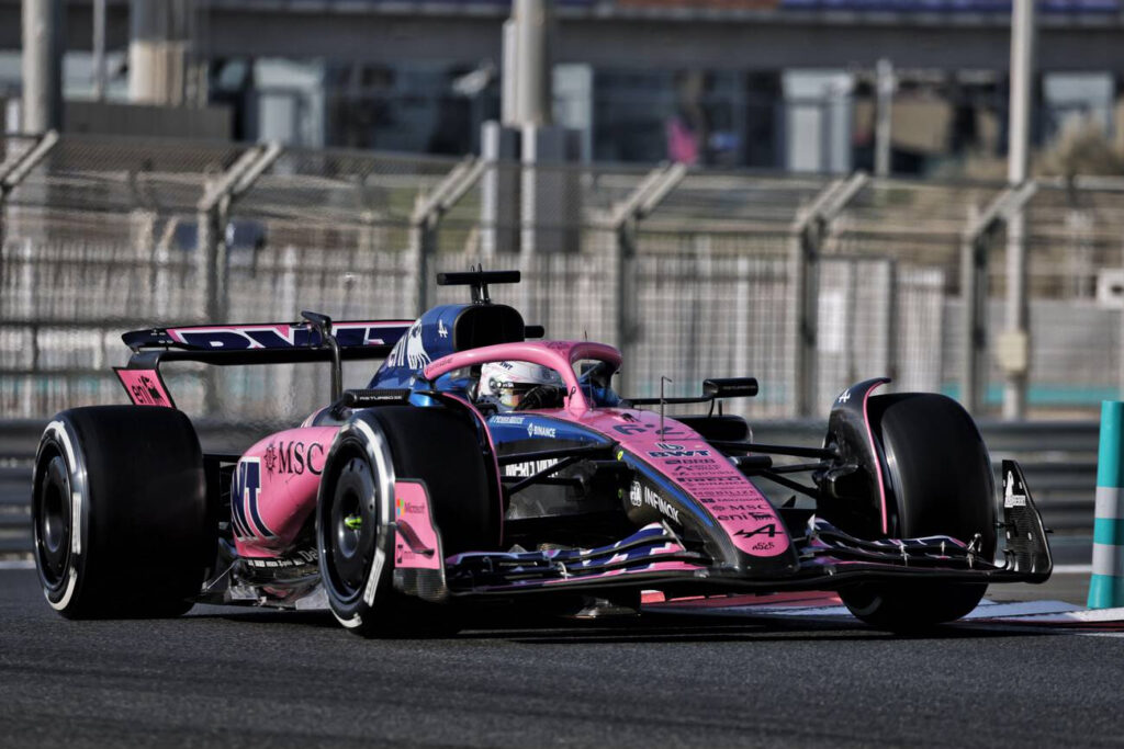 Kush Maini in the Alpine A525 Formula 1 in Abu Dhabi for the Formula 1 post season young driver test.