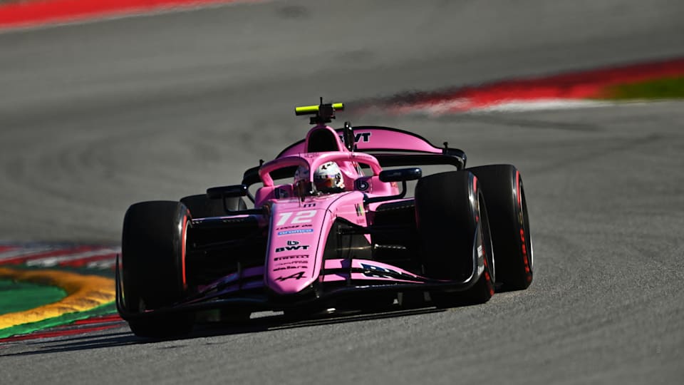 Kush Maini during Formula 2 pre season testing at Barcelona